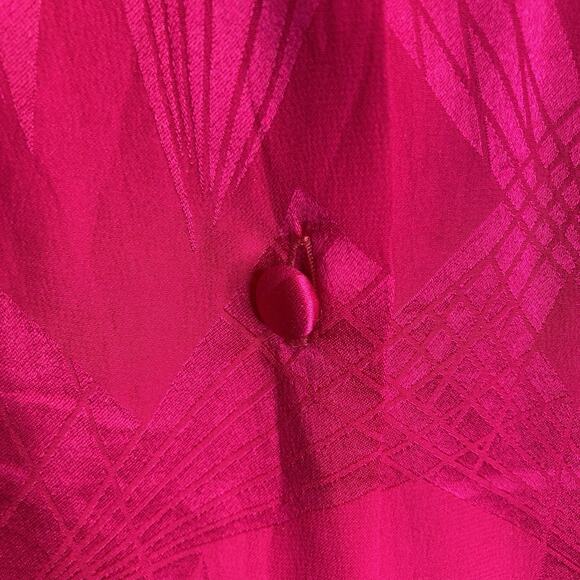 Vintage 90s Oleg Cassini Women's Hot Pink Geometric Silk Blouse Size 8 Glam Bold - Picture 10 of 10